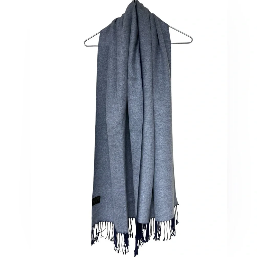 Lambswool Made in Florence Italy navy and gray reversible oversized wrap scarf